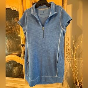 Tommy Bahama Pima Cotton Blue Short Sleeve Half-Zip Dress